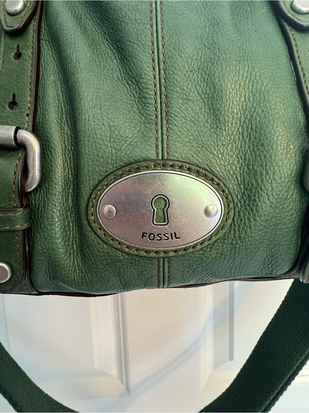 Fossil Green Maddox Leather Satchel with Buckle Accents